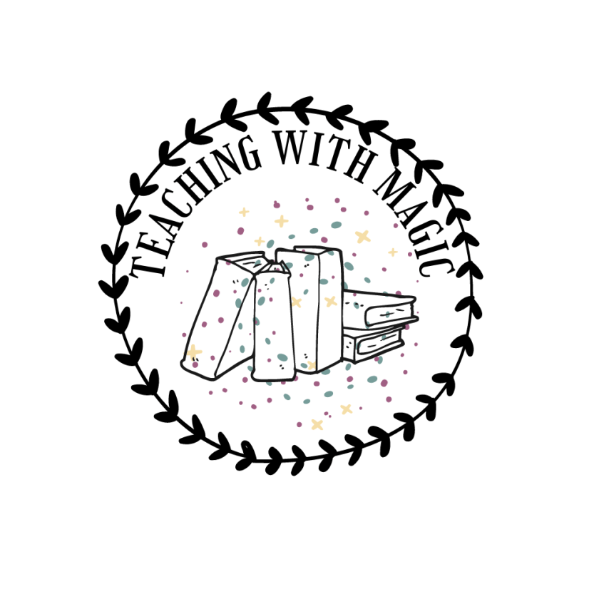 Teaching with Magic Logo: a stack of books surrounded by a circle and confetti